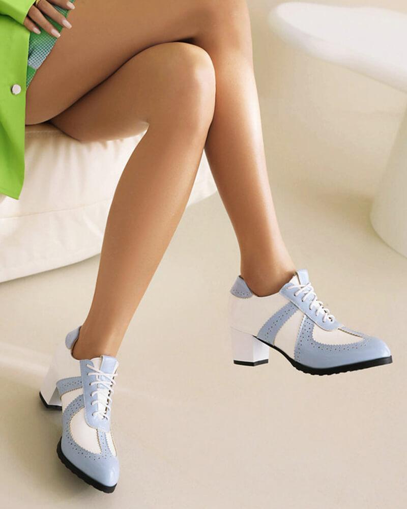 Women's Brogue Style Lace-up Color Block Block Heels