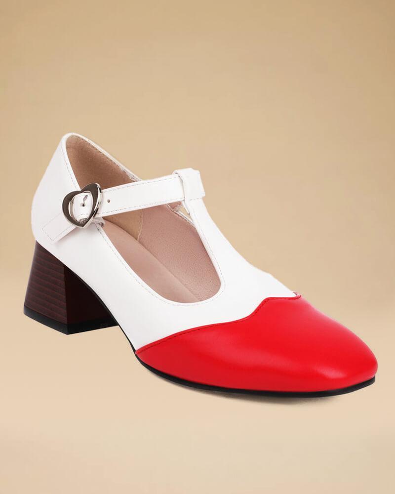 Women's Casual Color Block Square Toe Chunky Heels