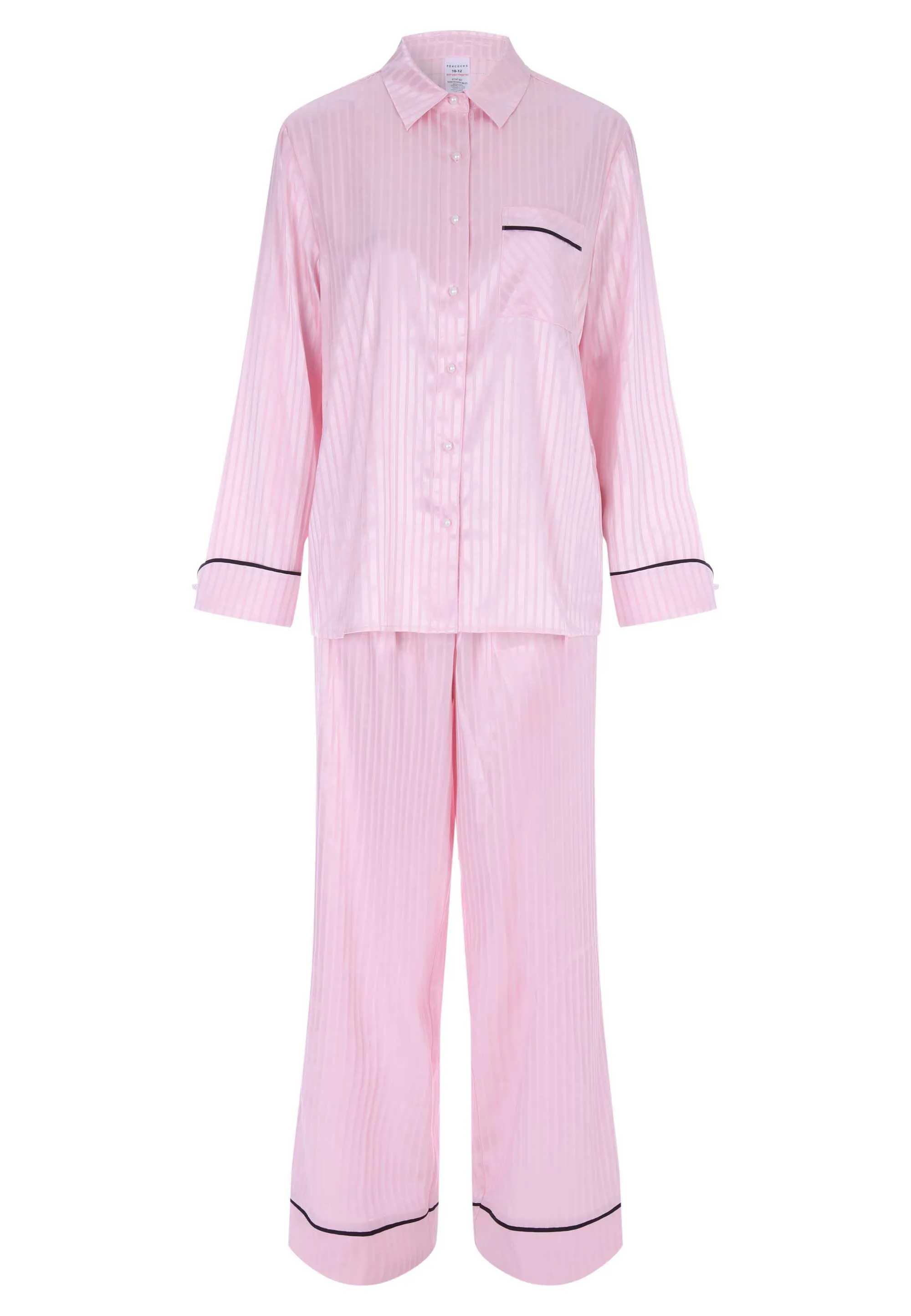 Womens Pink Stripe Long Sleeve Satin Pyjama Set