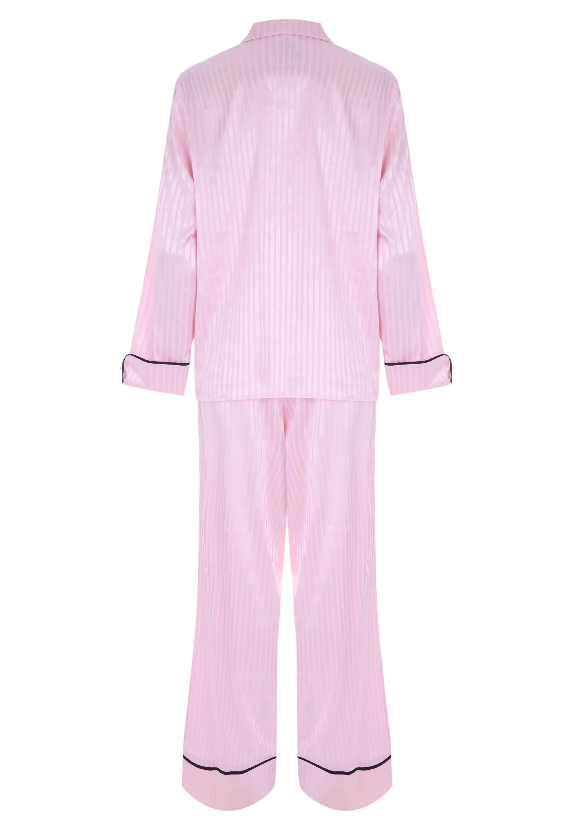 Womens Pink Stripe Long Sleeve Satin Pyjama Set